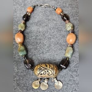 Tribal Stone Bead Necklace Amulet Multi-Color Tibetan Single Strand Beaded